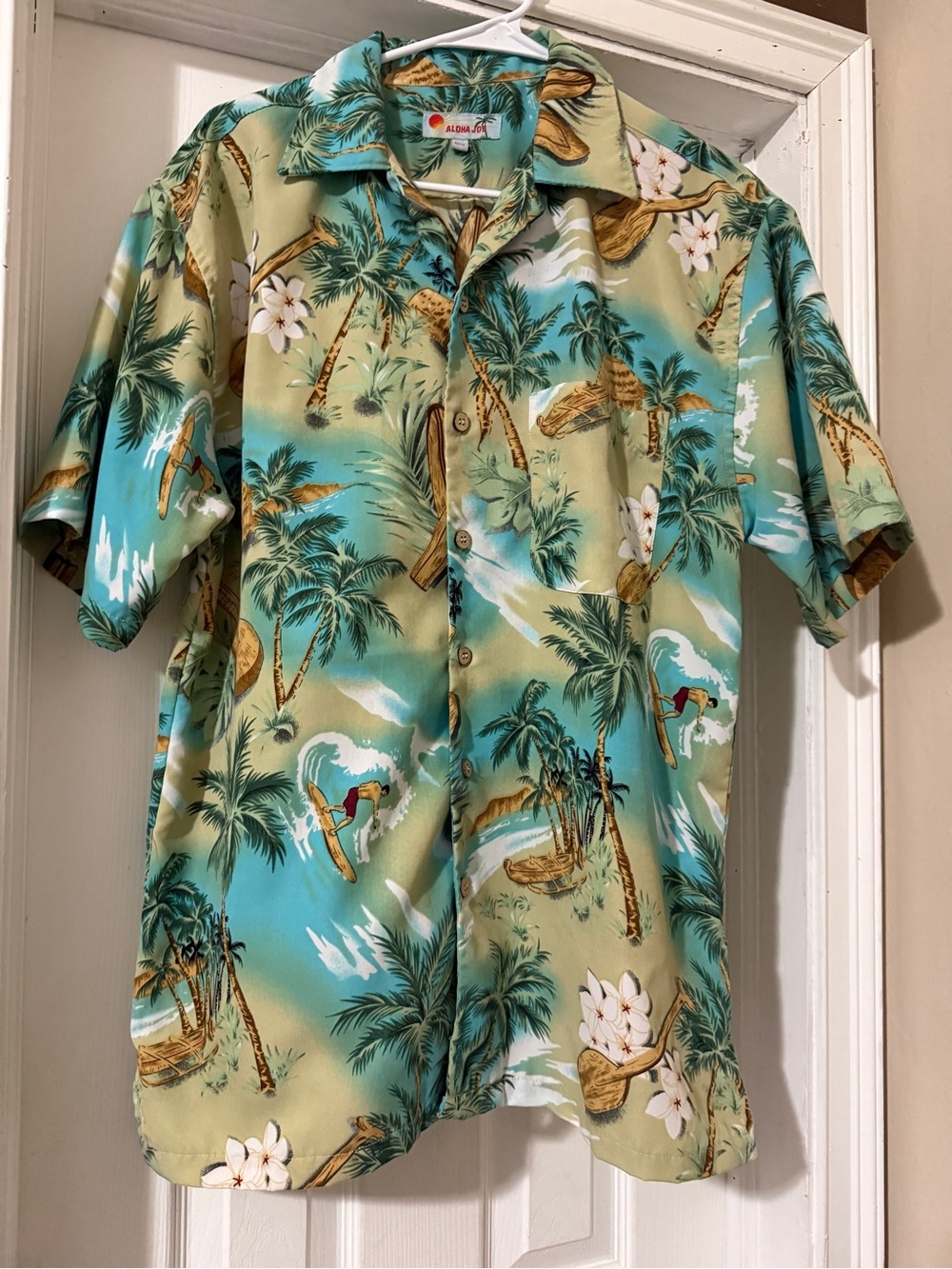 Aloha Joe Casual Men's Short-Sleeve Hawaiian Shirt - Green/Turquoise - Picture 10 of 11